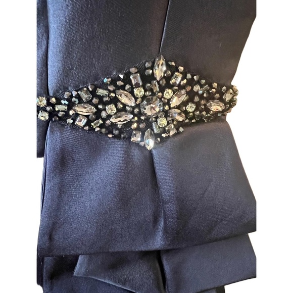 Rickie Freeman Teri Jon Black Sleeveless Ruffle Embellished Beaded Dress 10 - Picture 2 of 9